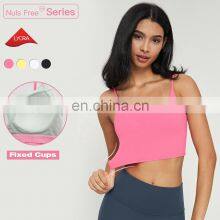 Fixed Cups Sports Backless Bras Wholesale Spaghetti Straps Breathable Yoga Crop Tops 80nylon 20spandex