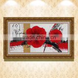 hand painted Red flower modern home decorative canvas wall art framed oil painting wz-289