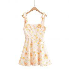 Spring New Women's Clothing European and American Style Bow Decoration Flower Print Poplin Dress thumbnail-3