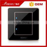 Black Crystal Panel 2 Gang 1 Way Wall Touch Reset Switch With Led Light