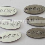 metal oval jewelry tag, silver metal tag, gun metal brass tag.