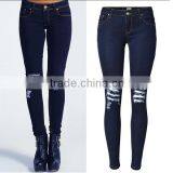 2016 Autumn Fashion Women Knee Holes Destroyed Stretch Jean Pants Ladies Low Waist Skinny Butt Lift New Model Jeans Pent Style