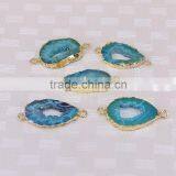 Titanium AB Blue Agate Slice Beads, Gold Plated Agate Geode Gem Stone Connector Druzy Beads For Jewelry Making thumbnail-3