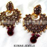 Round Ruby Color Polki Earrings thumbnail-1