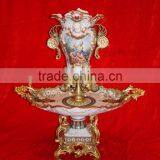 Lovely Cherubim Flower Pot, Hand Painting Ceramic Gold Flower Bowl With Elegant Flowers Mounted thumbnail-6