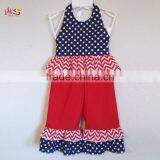 Red White and Blue Polka Dot and Chevrons Ruffled Pant Set Fashion Children Frocks Designs 2016 HSS7861 thumbnail-1