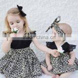 Wholesale Lace Fultter Sleeve Baby Girl Pom Pom Romper Leopard Print Childrens Dresses thumbnail-1