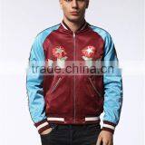 MGOO New Arrival Satin Raglan Long Sleeves Jackets Baseball Red Mens Bomber Jackets With Custom Embroidery thumbnail-2