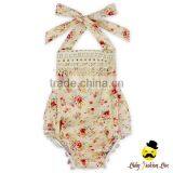 White And Blue Little Flower Printed Halter Fringe Model Design Infant Newborn Clothes Baby Girl Floral Ruffle Romper Vintage thumbnail-3