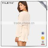 2017new Collection Short Jumpsuit Ruffles With Fringed Edges Narrow Flat Banded Neck and Raglan Sleeve thumbnail-2