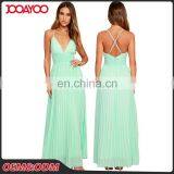 New Summer Casual Women Long Halter Slip Dress Chiffon New Style Sexy Pleat Maxi Dress thumbnail-1