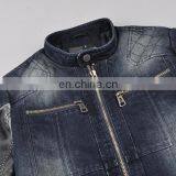 Lastest Design Mens Spring Denim Varisty Jacket With Leather Sleeves thumbnail-4