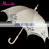 A0176-Wooden Hand wholesale Lace Umbrella White