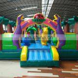 Huge Tropical Dinosaur Inflatable Bouncy Castle Slide , Inflatable Amusement Park for Kids thumbnail-4