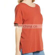 Summer Women Solid Short Sleeve T Shirt Casual Round Neck Bamboo Women t Shirt With Your Logo thumbnail-3