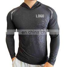 Wholesale Mens 100% Polyester Fabric Sport Designed Embossed Tshirts With Hoodie High Quality Tshirt Custom thumbnail-1