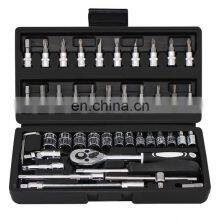 46pcs Socket Set Quick Ratchet Casing Wrench Repair Screwdriver Combination Toolbox Slotted Cross Batch Head Car Repair Tool Kit