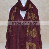 New Style Sequin Leaf Pattern Cotton Fashion Woman Embroidered Shawls thumbnail-6