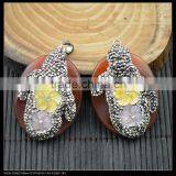 LFD-0045P ~ Wholesale Beautiful Red Agate Druzy Stone Pendants , Pave Rhinestone Crystal Shell Flowers Charms Pendant Jewelry thumbnail-2