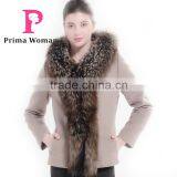 Winter Women Short Slim Fit Coat With Silver Fox Hat Overcoat