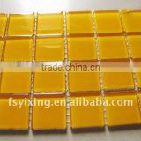 Yellow color glass mosaic tile with nylon mesh