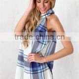 2015 Blue Cheque Playsuit Jumpsuit Shorts Adult Short Jumpsuit thumbnail-3