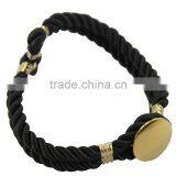 Mens black nylon bracelet with gold stainless steel parts