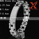 Mens Stainless Steel Silver Wide ID Bracelet Lab CNC Zircon thumbnail-1