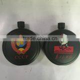 42oz Round Hip Flask With Print Logo and Spray Pain Coating Then in Leather Bag. thumbnail-5