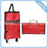 Red Folding & Rolling Shopping Bag w/ Wheels Folding Carry-On Shopping Trolley Bag