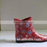 Sexy Red Ankle Female Floral Rubber Rain Boots thumbnail-2