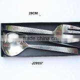 Hammered and Mirror Polished Salad Set Made in Steel Round and Fork Style Set thumbnail-1