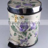 Printed Plastic Trash Can Stainless Steel Pedal Rubbish Bin Household Garbage Can thumbnail-1