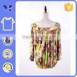Loose Floral Print Off Neck Ladies Long Sleeve Blouse Designs thumbnail-1