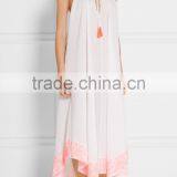Holiday Sexy Cotton-Crepon Maxi Dress Backless Long Beach Dresses With Colorful Pink Embroidery Tasseled Ties 2016 HSD5840 thumbnail-3