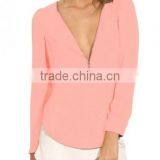 2016 New Fashion Women Autumn Sexy Long Sleeve Zipper Chiffon Blouse thumbnail-2