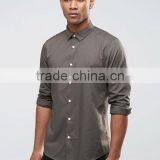 Custom Long Sleeve Spread Collar Mens Pre-Shrunk 55% Cotton 45% Polyester Breathable Comfort Fit Casual Grey Plain Shirts thumbnail-1