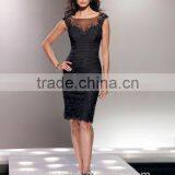 Black Beaded Cap Sleeve Knee Length Dress Lace Paillette thumbnail-1