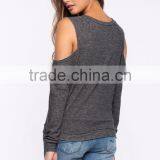 Sexy Cold-shoulder Graphic Print Crewneck Sweatshirt Womens Clothing Fall 2015 thumbnail-5