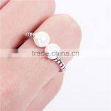 White Copper Cable Twisted Open Rings Antique Silver White Acrylic Imitation Pearl Spiral thumbnail-3