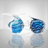 China Cheap Twisted Blue Strip Finished Clear Glass Fish For Decor