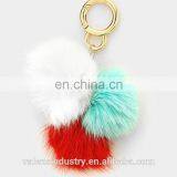 OEM Custom Colorful Fluffy Fox/Rabbit Fur Pom Pom Ball Keychain Pom Poms Pendant for Woman Cellphone/handbag/hats/Car thumbnail-1