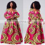 New Arrival Deep V Neck Shape Waist Long Sleeve Sexy Women African Floral Printed Casual Evening Dresses thumbnail-2