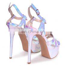 Silver Mermaid Heavy Stiletto Ladies Platform With Gathered Front Straps High Heels Sandals Shoes Ladies Bridal Footwear Shoe thumbnail-2