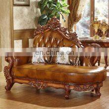 American Style Antique Solid Wood Genuine Leather Sofa Set Living Room Furniture thumbnail-4