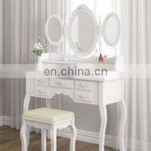 Bedroom Wooden Dresser Makeup Set With 7 Drawers 3 Mirrors