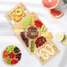 Bamboo Wood Extra Large Charcuterie Board Cheese Board Set With Hidden Drawer And Slate Stone thumbnail-4