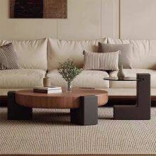 North American Walnut Wood Coffee Table With Glass thumbnail-3