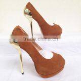 Fashion TV Show Sky High Metal Heel High Platform Peep Toe Dress Shoes Suede Platform Pumps Heels Women thumbnail-2