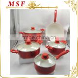 MSF-6697 9pcs pressing aluminum cookware set nice color changing paingting exterior soft touch silicon coating handles